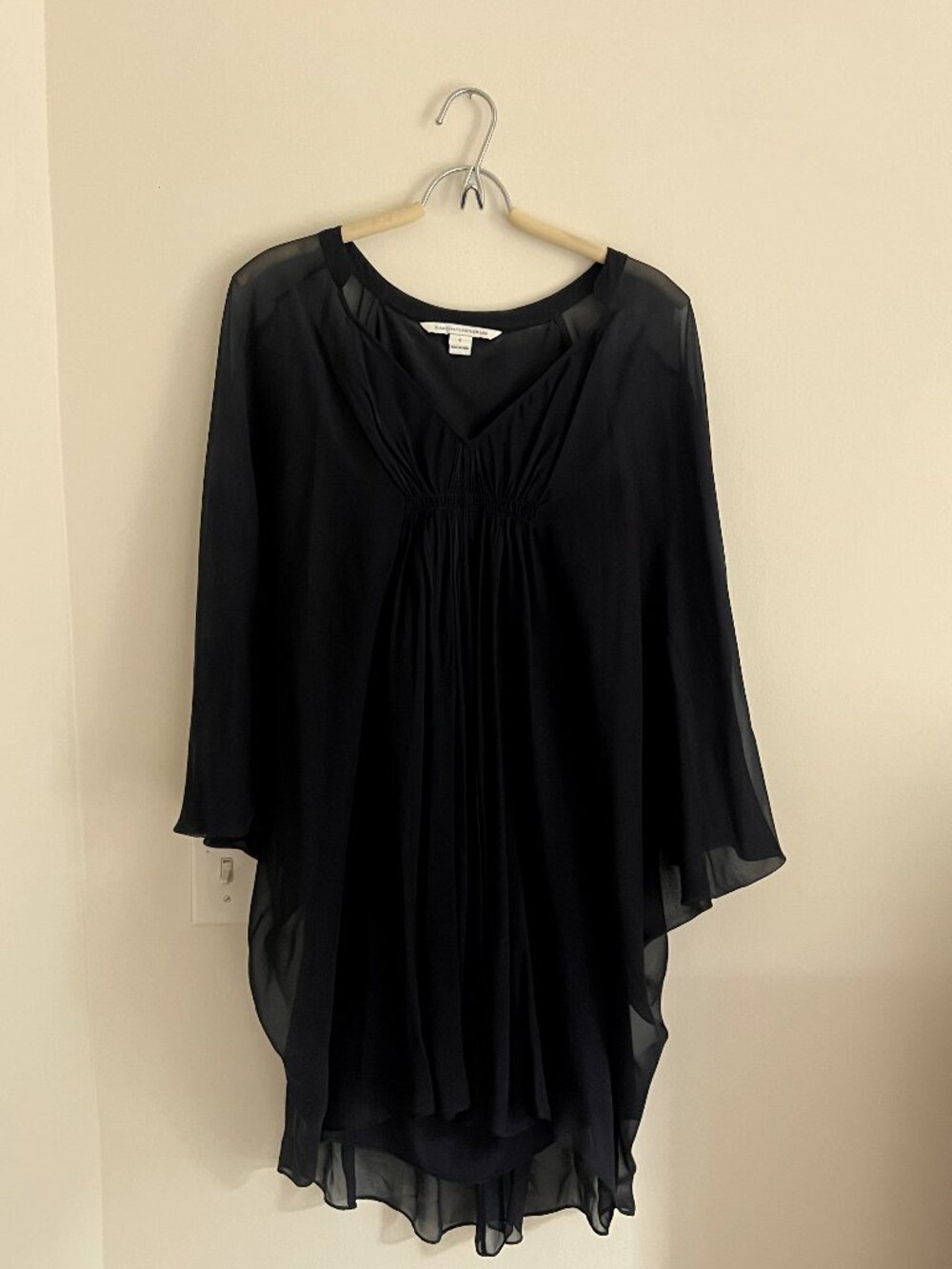 DIANE VON FURSTENBERG Black Silk Chiffon Fleurette Kaftan Dress Size 6